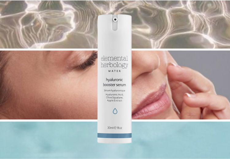 White skin hydration product shown on a triple water themed background